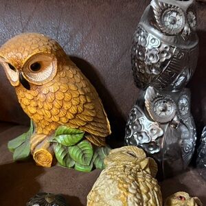 Decorative Owl Figurines in Gold and Silver